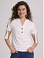 billige Basistoppe til kvinder-Dame T-shirt Kapital Vanlig Knap Udskæring Afslappet Daglig Mode Basale Kortærmet V-hals Hvid Sommer Forår