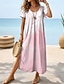 Χαμηλού Κόστους Print Φορέματα-Γυναικεία Καθημερινό φόρεμα Συνδυασμός Χρωμάτων Δετοβαμένο Διχασμένος μηρός Λαιμόκοψη V Μακρύ Φόρεμα Μάξι Φόρεμα Στυλάτο Μπόχο Διακοπές Κοντομάνικο Καλοκαίρι