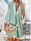 baratos Vestidos Estampados-Mulheres Vestido casual Floral Bloco de cor Franjas Imprimir Pescoço Dividido Minivestido Boêmia Étnico Férias Verão