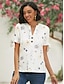 billige T-skjorter til kvinner-Dame T skjorte Blomstret Grafisk Knapp Utskjæring Trykt mønster Ferie Helg Grunnleggende Kortermet V-hals Hvit
