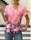 abordables T-shirts Femme-Femme Tops d&#039;été Casual du quotidien Mode Manche Courte Col fendu Rose Claire Eté