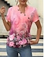 cheap Women&#039;s T-shirts-Women&#039;s Summer Tops Casual Daily Fashion Short Sleeve Split Neck Pink Summer