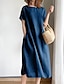 ieftine rochii simple-Pentru femei Rochie casual Rochie de schimb Rochii Midi Roz Îmbujorat Bleumarin Albastru piscină Manșon scurt Culoare pură Buzunar Primăvară Vară Stil Nautic De Bază Zilnic Sfârșit de săptămân
