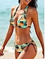 preiswerte Bikini-Sets-Damen Badeanzug Bikinis 2 Stück Bademode Rückenfrei Raffhalter Tropisch Halfterhals Hawaiianisch Stilvoll Badeanzüge