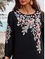 cheap Boho Dresses-Women&#039;s Black Dress Embroidered Mini Dress Cotton Classic Boho Floral Flowy Shift Dress Crew Neck Long Sleeve Daily Summer Spring Black