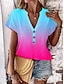 お買い得  レディースＴシャツ-女性用 Tシャツ オンブル’ カラーグラデーション バケーション プリント イエロー 半袖 スタイリッシュ Ｖネック 夏