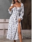 abordables Vestidos estampados-Mujer Vestido informal Vestido de una línea Floral Separado Estampado Escote Cuadrado Vestido maxi Vacaciones Manga Larga Verano