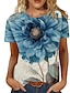 baratos T-Shirts de mulher-Mulheres Camiseta Floral Casual Feriado Imprimir Azul Real Manga Curta Moda Decote Redondo Verão