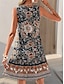 cheap Print Dresses-Women&#039;s Slip Dress Floral Plants Ruffle V Neck Mini Dress Bohemia Holiday Date Sleeveless Summer
