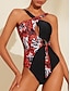 cheap Designer Swimwear-Floral Leopard Contrast Bikini Swimsuit