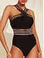 cheap Designer Swimwear-Cross Front Solid One-piece Swimsuit
