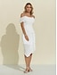 tanie sukienka na imprezę-damska szyfonowa na specjalne okazje biała, asymetryczna, elegancka sukienka midi dla gościa weselnego z opadającymi ramionami