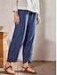 رخيصةأون ملابس تحتية أساسية للنساء-نسائي تشينوز السراويل الفضفاضة القطن والكتان جيوب جانبية فضفاض خصر متوسط Ankle-length أزرق البحرية الصيف