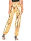 Недорогие вечерние женские брюки-Жен. Зауженные брюки Полиуретановая С высокой талией По щиколотку Золотой Весна