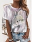 billige T-shirts til kvinde-Dame T-shirt Blomstret Dyr Trykt mønster Weekend Mode Kortærmet Rund hals Hvid Sommer