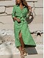 baratos Vestidos Estampados-Mulheres Camisetão Vestido casual Vestido verde Floral Imprimir Colarinho de Camisa Vestido Longo Vestido Maxi Férias Manga Longa Verão Primavera