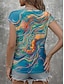 ieftine Tricouri Damă-Pentru femei Tricou Grafic Abstract Imprimeu Casual Concediu Modă Manșon scurt În V Albastru piscină Vară
