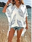 baratos Blusas e Camisas de mulher-Mulheres Camisa Social Camisa de renda Blusa Camisa de renda branca Folhas Imprimir Barra Assimétrica Casual Feriado Praia Moda Manga Curta Decote V Branco Verão