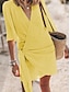 Χαμηλού Κόστους σχέδιο βαμβακερά &amp; λινά φορέματα-Γυναικεία Καθημερινό φόρεμα Φόρεμα από βαμβακερό λινό Φόρεμα με δέσιμο στα πλάγια Μίνι φόρεμα Σουρωτά Βασικό Καθημερινά Λαιμόκοψη V Μισό μανίκι Καλοκαίρι Άνοιξη Κίτρινο Ανθισμένο Ροζ Σκέτο