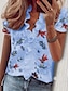 billige Bluser og skjorter til kvinner-Dame Skjorte Bluse Blomstret Avslappet Ferie Drapering Trykt mønster Hvit Kortermet Mote V-hals Sommer