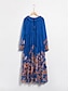 cheap Print Casual Dress-Chiffon Tropical Flowers Puff Sleeve Boho Dress