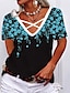 billige T-skjorter til kvinner-Dame T skjorte Blomstret Avslappet Ferie Trykt mønster Hvit Kortermet Mote V-hals Sommer