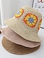 お買い得  麦わら帽子-カラフルなかぎ針編みストローバケットハットヴィンテージフラワーカラーブロック太陽の帽子ファッション折りたたみ旅行ビーチ帽子女性女の子のための