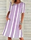 Χαμηλού Κόστους Print Φορέματα-Γυναικεία Φόρεμα σε γραμμή Α Ταινία Στάμπα Στρογγυλή Ψηλή Λαιμόκοψη Μίνι φόρεμα Ημερομηνία Διακοπές Κοντομάνικο Καλοκαίρι Άνοιξη