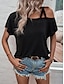 abordables Tops Basiques pour femmes-T shirt Tee Femme Noir Gris foncé Plein Accueil froid Plein Air du quotidien Mode Une Epaule Standard S