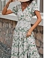 preiswerte Bedruckte Kleider-Damen Casual kleid A Linie Kleid Blumen Bedruckt V Ausschnitt kleid lang Urlaub Kurzarm Sommer