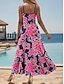 Χαμηλού Κόστους Print Φορέματα-Γυναικεία Φλοράλ Στάμπα Τιράντες Μακρύ Φόρεμα Μάξι Φόρεμα Στυλάτο Διακοπές Αμάνικο Καλοκαίρι