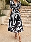 cheap Print Dresses-Women&#039;s Casual Dress A Line Dress Floral Print V Neck Midi Dress Vacation Half Sleeve Summer