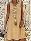 Χαμηλού Κόστους σχέδιο βαμβακερά &amp; λινά φορέματα-Γυναικεία Καθημερινό φόρεμα Φόρεμα από βαμβακερό λινό Αμάνικο φόρεμα Μίντι φόρεμα Βασικό Βασικό Καθημερινά Λαιμόκοψη V Αμάνικο Καλοκαίρι Άνοιξη Μαύρο Κίτρινο Σκέτο