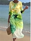baratos Vestidos Estampados-Mulheres Vestidos Para o Verão Gráfico Imprimir Gola Redonda Vestido midi Boêmia Encontro Praia Manga Curta Verão Primavera