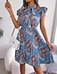 cheap Print Dresses-Women&#039;s Chiffon Casual Dress Floral Pleated Print V Neck Mini Dress Vacation Short Sleeve Summer