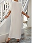 ieftine rochii simple-Pentru femei Rochie albă Rochie Lunga Rochie Maxi Brodat Crăpătură Vacanță Plajă Maxi Boho În V Manșon Jumate Negru Alb Culoare