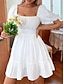 preiswerte schlichte Kleider-Damen Weißes Kleid Minikleid Rückenfrei Schleife Verabredung Urlaub Strassenmode A-Linie Quadratischer Ausschnitt Kurzarm Schwarz Weiß Farbe