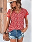 cheap Women&#039;s Blouses &amp; Shirts-Women&#039;s Shirt Boho Shirt Blouse Floral Button Print Casual Holiday Fashion Boho Short Sleeve V Neck White Summer