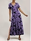 Χαμηλού Κόστους Print Φορέματα-Γυναικεία Καθημερινό φόρεμα Φλοράλ Στάμπα Λαιμόκοψη V Μακρύ Φόρεμα Μάξι Φόρεμα Στυλάτο Διακοπές Κοντομάνικο Καλοκαίρι