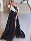 preiswerte Abendkleider-A-Linie Abendkleider Elegant Kleid Formal Abiball Boden-Länge Ärmellos Schulterfrei Satin mit Gerafft Schlitz 2024