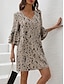 cheap Print Dresses-Women&#039;s Casual Dress Leopard Ruffle Print V Neck Ruffle Sleeve Mini Dress Date Vacation 3/4 Length Sleeve Summer Spring