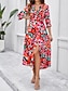 abordables Robes à motifs-Femme Robe casual Floral Graphic Fendu Imprimer Col V robe longue Vacances Manches 3/4 Eté