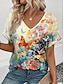 billige T-skjorter til kvinner-Dame T skjorte Avslappet Elegant Kortermet V-hals Gul Sommer