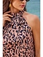 baratos T-Shirts de mulher-Mulheres Tops de verão Leopardo Sem Manga Halter pescoço Cáqui Primavera Verão