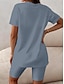 preiswerte Zweiteilige Anzüge für Damen-Damen T Shirt Shorts-Sets Feste Farbe Bedruckt Casual Modisch Kurzarm V Ausschnitt Schwarz Sommer
