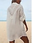 abordables robes unies-robe blanche Robe chemise Vêtement couvrant Femme Mini robe Patchwork Bouton Vacances Plage Hawaïen Col de Chemise manche longue Ample Noir Blanche Taille unique