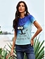 cheap Women&#039;s T-shirts-Women&#039;s T shirt Tee Cat Letter Daily Weekend Print Blue Short Sleeve Basic Round Neck