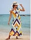 Χαμηλού Κόστους Print Φορέματα-Γυναικεία Καθημερινό φόρεμα Γεωμετρικό Συνδυασμός Χρωμάτων Σκίσιμο Στάμπα Λαιμόκοψη V Μακρύ Φόρεμα Μάξι Φόρεμα Διακοπές Κοντομάνικο Καλοκαίρι