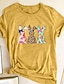 baratos T-Shirts de mulher-Mulheres Camiseta Algodão Animal Final de semana Imprimir Amarelo Manga Curta Moda Decote Redondo Verão