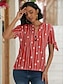 Χαμηλού Κόστους Γυναικεία T-Shirts-Γυναικεία Μπλουζάκι Ριγέ Καθημερινά Σαββατοκύριακο Κουμπί Με κοψίματα Στάμπα Ρουμπίνι Κοντομάνικο Βασικό Στρογγυλή Λαιμόκοψη